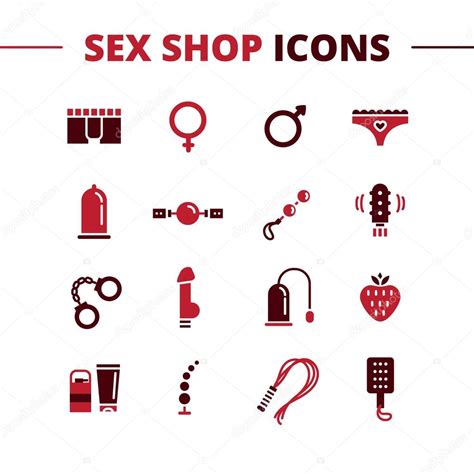 Vector Sex Shop Icons Set Trendy Two Color Line Style Love Symbols