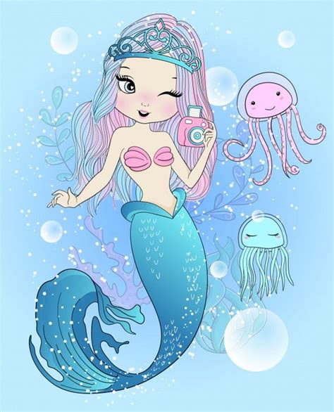Hand Drawn Cute Mermaid With Jellyfish Mermaid Coloring Book Cute