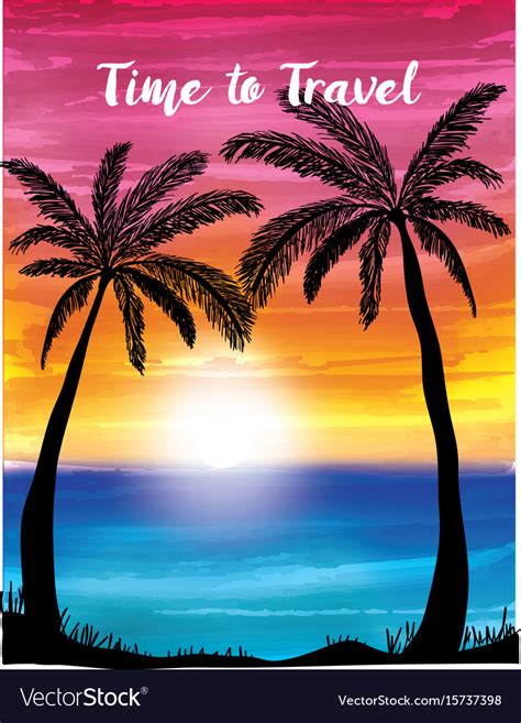 Palms On The Sunset Royalty Free Vector Image Vectorstock