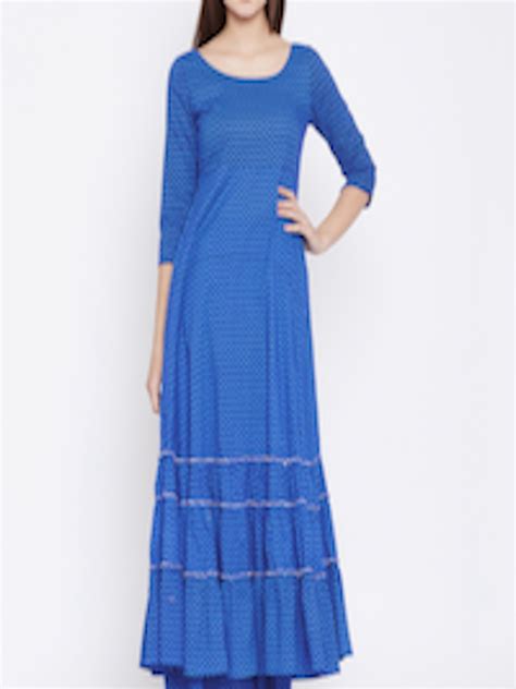 Buy Panit Women Blue Printed A Line Kurta Kurtas For Women 8438139