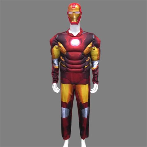 Free Shipping Iron Man Muscle Costume Ironman Superhero Onesies For Adult Movie Costumes For Man