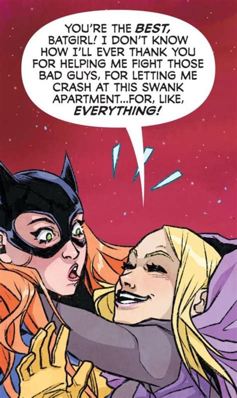 Two Women In Batman Costumes Hugging Each Other With A Comic Bubble Above Their Head That Says