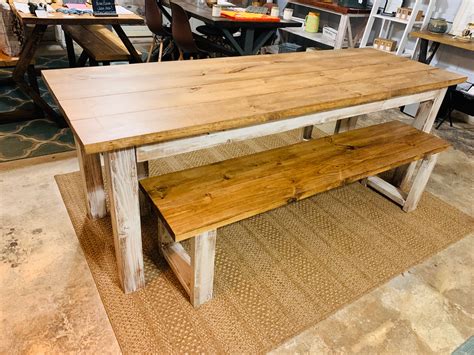 Narrow Farmhouse Table Set With Benches Distressed White Early