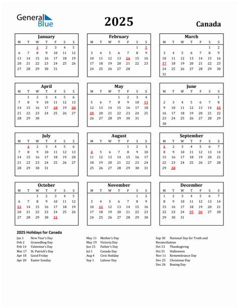 Canadian holiday calendar 2025