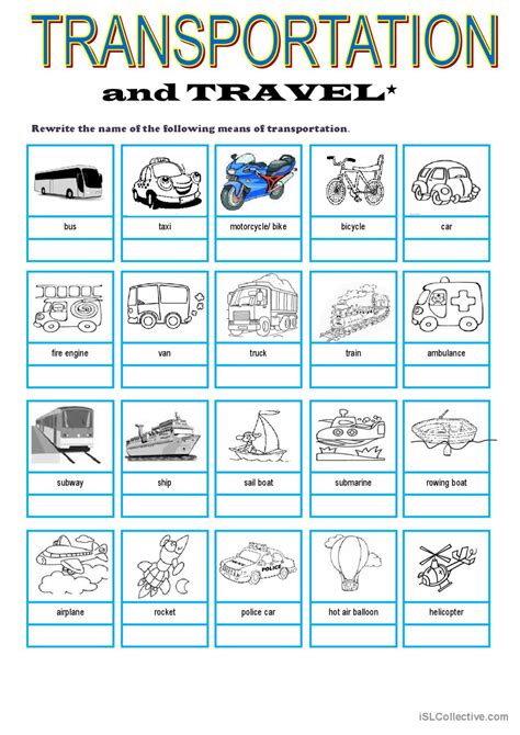 Transportation And Travel Vocabulary P English Esl Worksheets Pdf And Doc