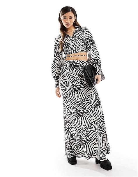 In The Style Exclusive Satin Fishtail Maxi Skirt Co Ord In Zebra Asos