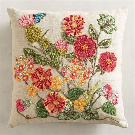 Beaded Desert Floral Pillow Embroidered Throw Pillows Floral Pillows