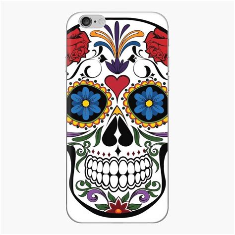 A Phone Case With A Colorful Sugar Skull On The Front And Back Cover In