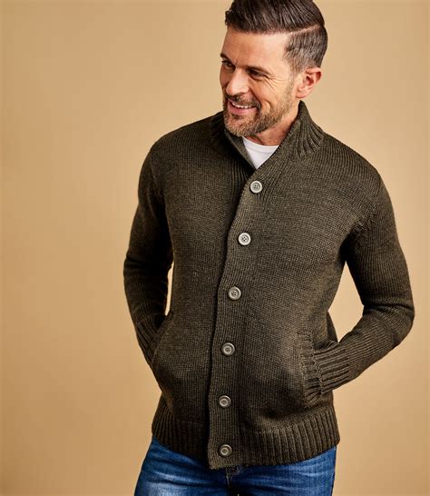 Acorn Green Marl Mens Pure Wool Button Everyday Cardigan Woolovers Uk