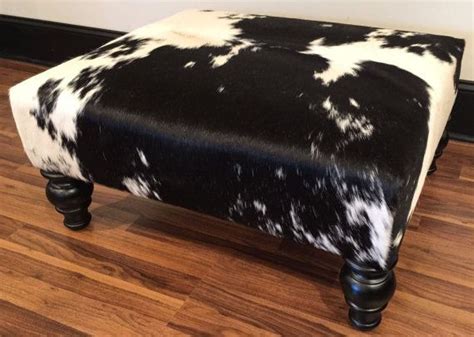 Handcrafted Black And White Cowhide Ottoman By Thecowpelt Cowhide