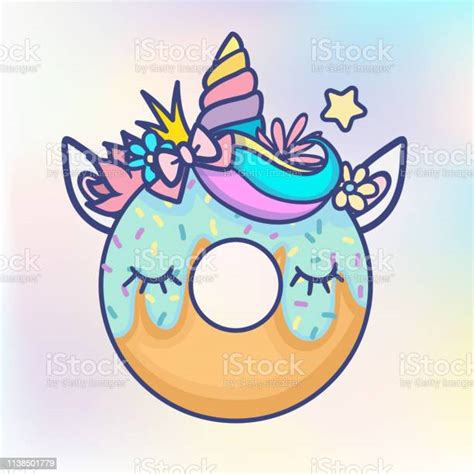 Kawaii Unicorn Donut Pastel Colours Comic Style Stock Illustration