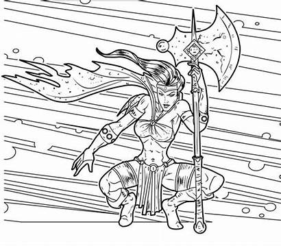 Coloring Warrior Fantasy Lady Sheet