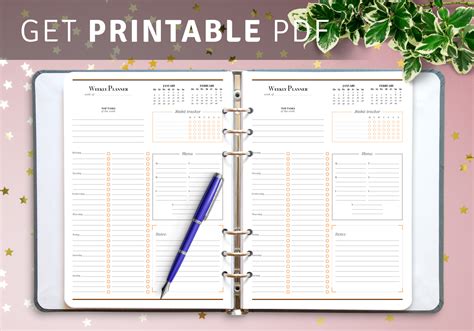 Weekly planners with calendar - Download printable PDF