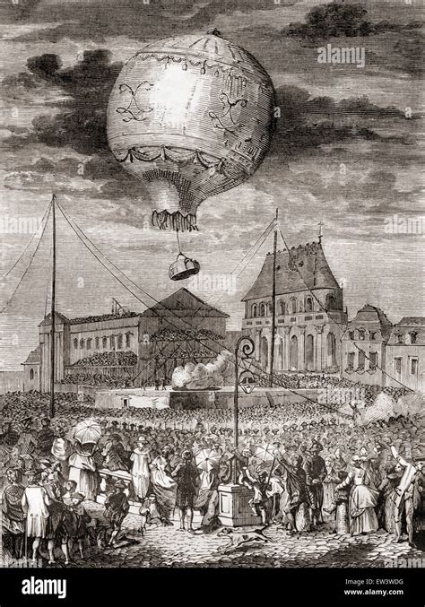 Frères Montgolfier 1783 Illustration De Vol En Montgolfière Banque De