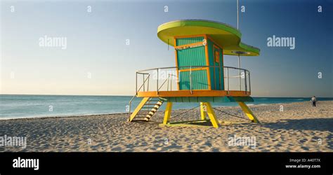 Lifeguard Hut On Beach South Beach Miami Beach Miami Florida Usa Stock