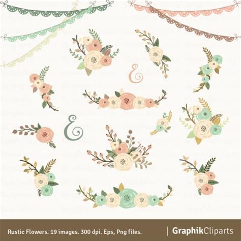 Rustic Flowers Clipart. Floral Clipart. Floral Bouquet. Wedding