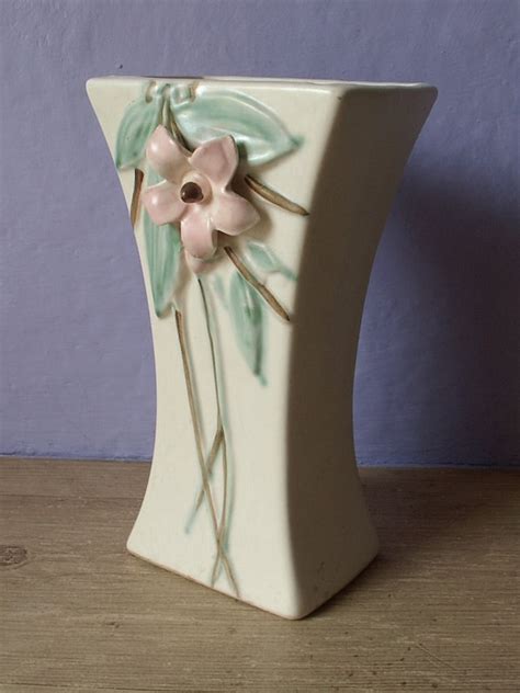 Vintage 1940s Mccoy Pottery Vase Dogwood Blossom By Shoponsherman