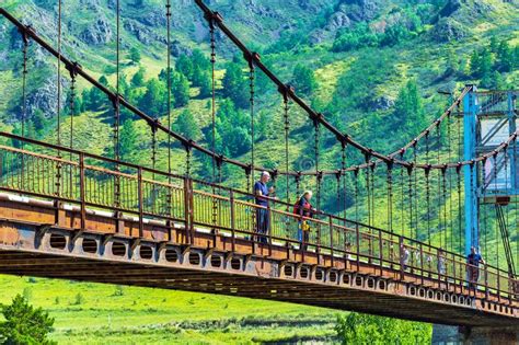 Bridge Over The Katun River Gorny Altai Siberia Russia Editorial