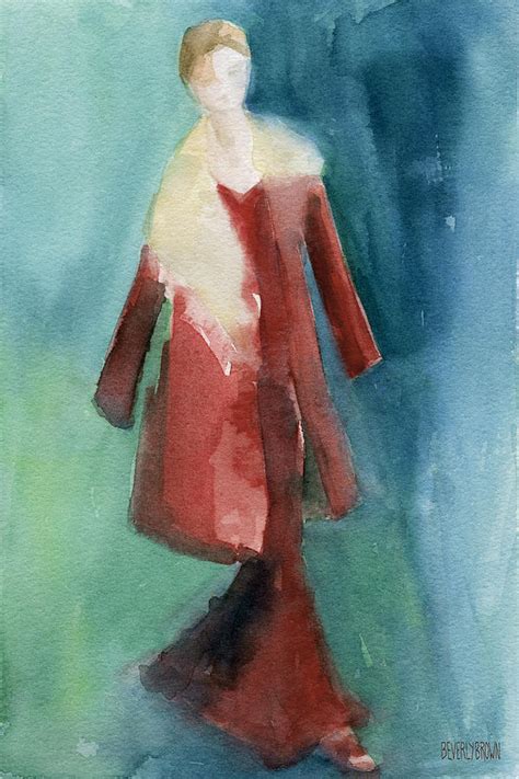Red Coat And Long Dress Watercolor Fashion Illustration Painting By