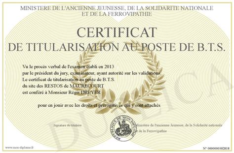 Certificat De Titularisation Au Poste De Bts
