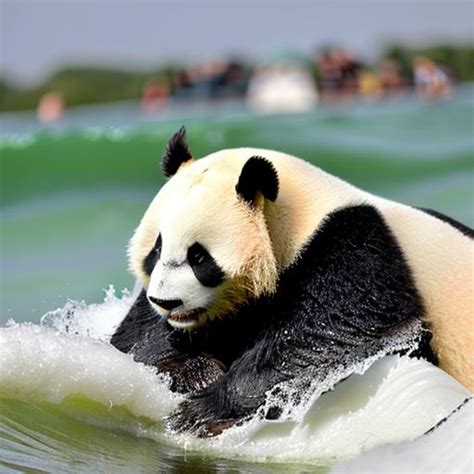 A Panda Surfing A Wave Openart