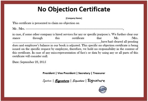 No Objection Certificate Model