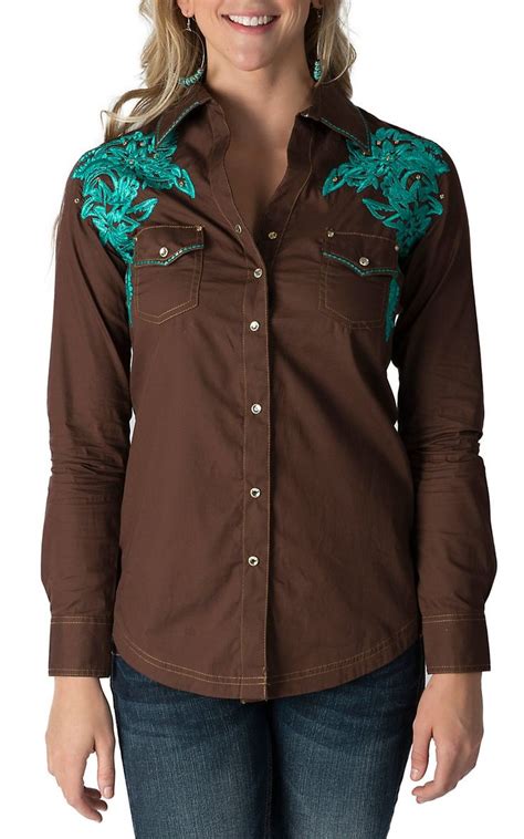 Rock 47 By Wrangler Womens Brown With Turquoise Embroidered Shoulders