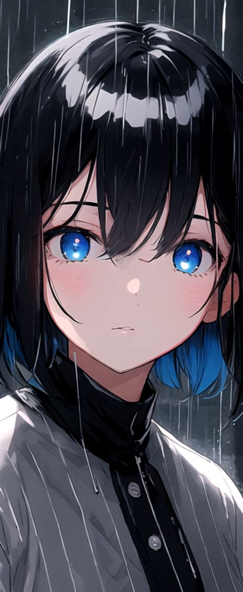 1080x2636 Resolution Anime Girl Sad Blue Eyes In Rain 1080x2636