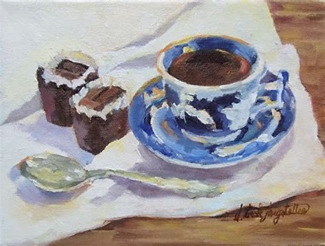 Deannas Paintings Still Life Teacup And Chocolates Painting French