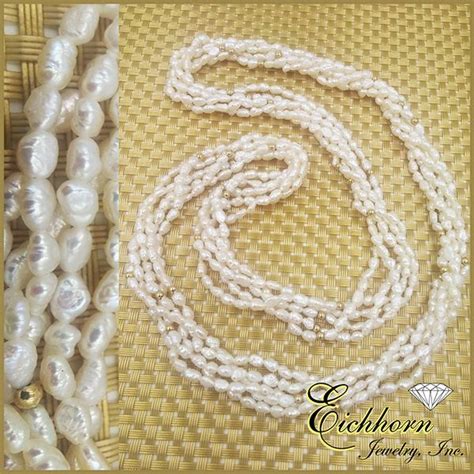 5 Strand Necklace Of Freshwater Rice Cultured Pearls And 14K Yellow