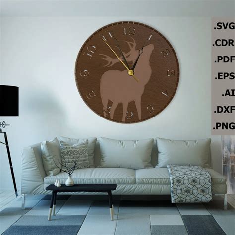 Deer Clock Laser Cut Files SVG CDR Png Dxf Dwg Etsy