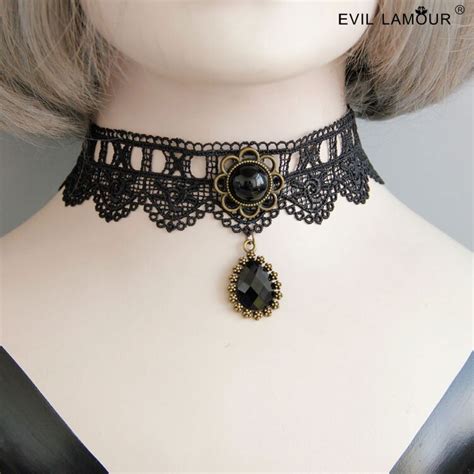 New Vintage Black Lace Choker Necklaces For Woman Tear Pendant