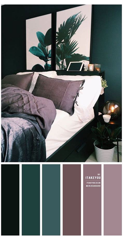Rose mauve takes on new depth against this suede beige. Dark Green and Dark Mauve Bedroom #rose #gold #bedroom # ...