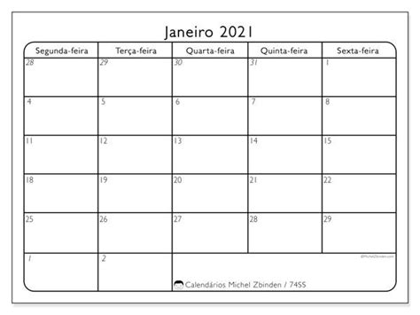 Calendário “74sd” Janeiro De 2021 Para Imprimir Calendar Printables