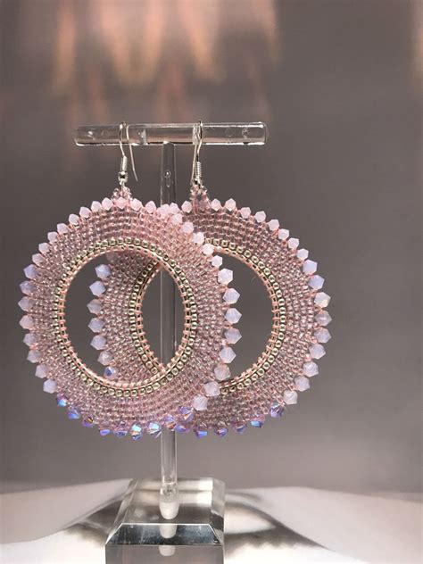 Rose Petal Pink Crystal Hoop Earrings Pink Crystal Crystal Hoop