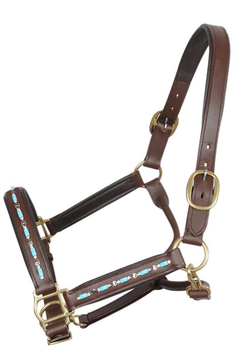 Turquoise Beaded Leather Padded Show Horse Halters Halter Sie