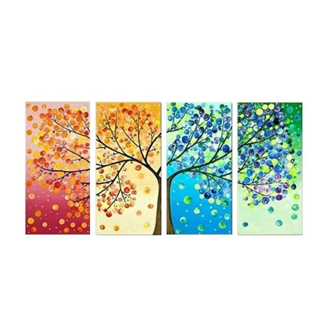 4 Panel Four Seasons Flower Tree Wall Canvas Colorful Art Decor Prints Oil Painting Wedding Home