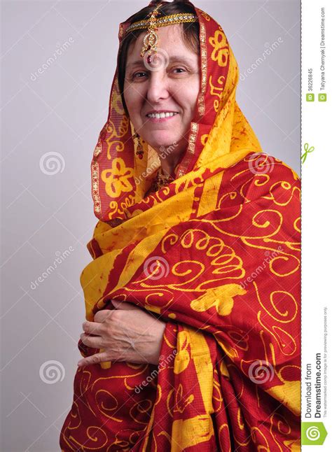 Senior Woman Wearing Traditional Indian Clothing A Stock