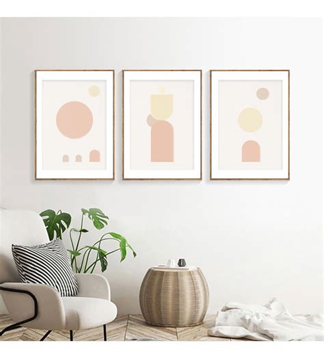 Set Of 3 Beige Wall Art Beige Minimal Poster Abstract Etsy Norway