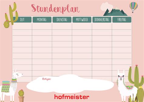 Die wochentage sind in verschiedenen farben gekennzeichnet. Hofmeister Stundenplan - HofmeisterHofmeister