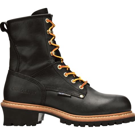 Carolina Mens 8in Waterproof Steel Toe Logger Work Boot Black Size