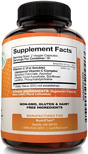 If anything, taking care of your nutritional needs becomes more important than in this guide, we will help you to choose a vitamin c supplement which fits your needs and which will provide you with quality at an affordable price. NutriFlair Liposomal Vitamin C 1400mg, 180 Capsules - High ...
