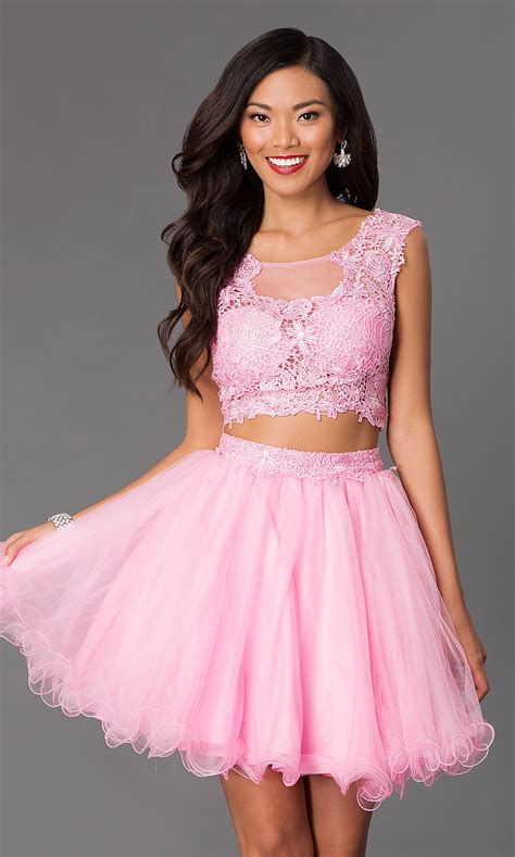 Lace Top Two Piece Short Homecoming Dress Promgirl