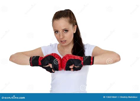 Young Woman In Fighting Gloves Stock Image Image Of Exercise