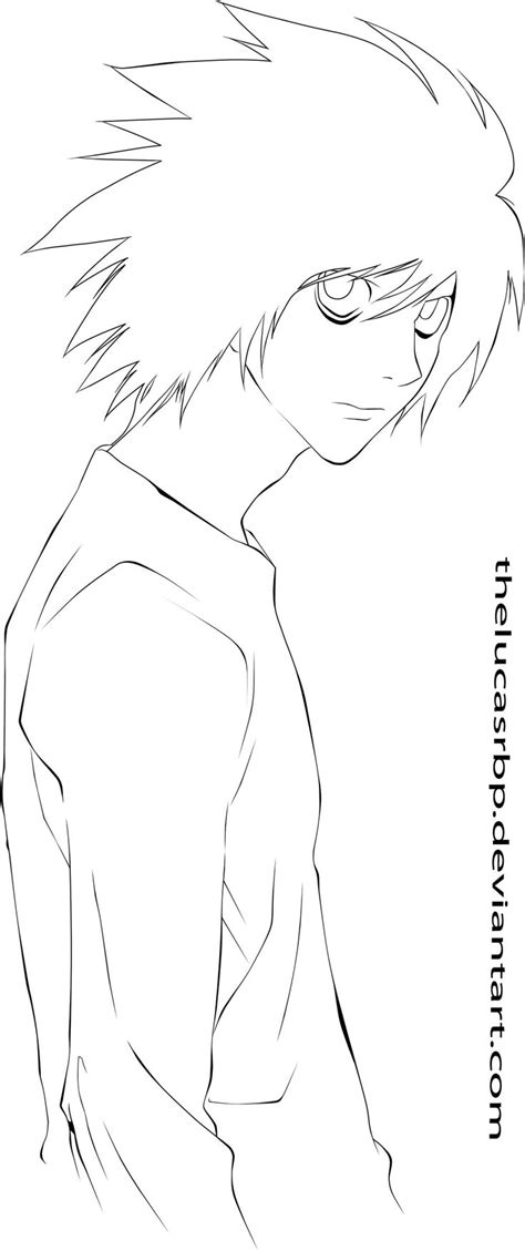 L Lawliet Lineart By Thelucasrbp Anime Lineart Anime Drawings