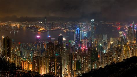 Download Wallpaper 1920x1080 Hong Kong City Night Lights
