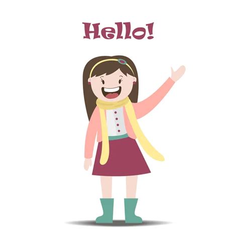 Girl Says Hello Little Girl Waving Vector Graphics — Stock Vector