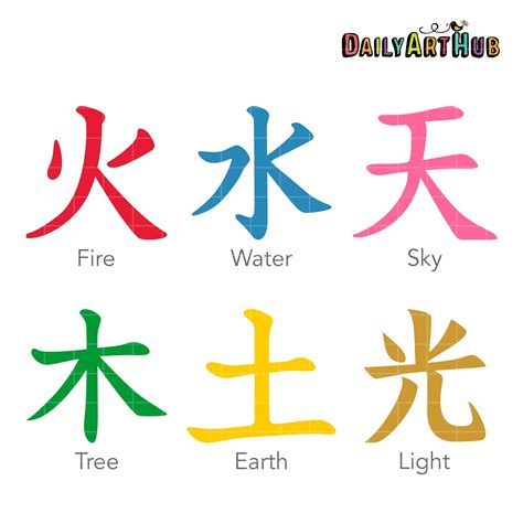 Free Japanese Kanji Elements Clip Art Set Japanese Tattoo Symbols