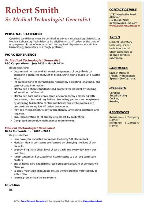 Marketing resumes medical resumes military resumes model resumes mortgage resumes nursing resumes pharmaceutical sales resumes pharmacist resumes. Medical Technologist Generalist Resume Samples | QwikResume