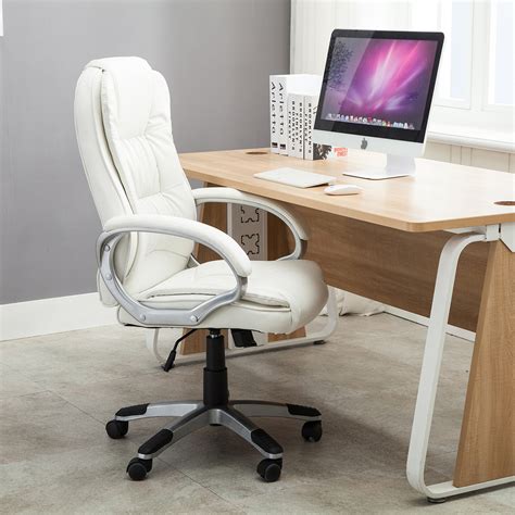 White real leather executive desk chair comfortable high back lift office chair. White PU Leather High Back Office Chair Executive ...
